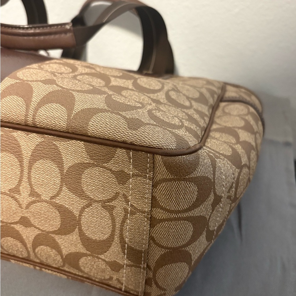 Coach Signature Canvas Tote in Brown, Tan and Red Accent - Picture 10 of 11